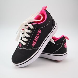 Heelys Kids Black Pink Canvas Low Top Roller Shoes Sneakers Clean Wheels Size 4